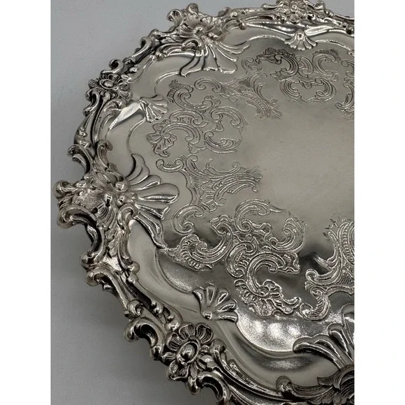 Old Sheffield Silverplate Salver by Corbell & Co Round Tray Silver Over Copper